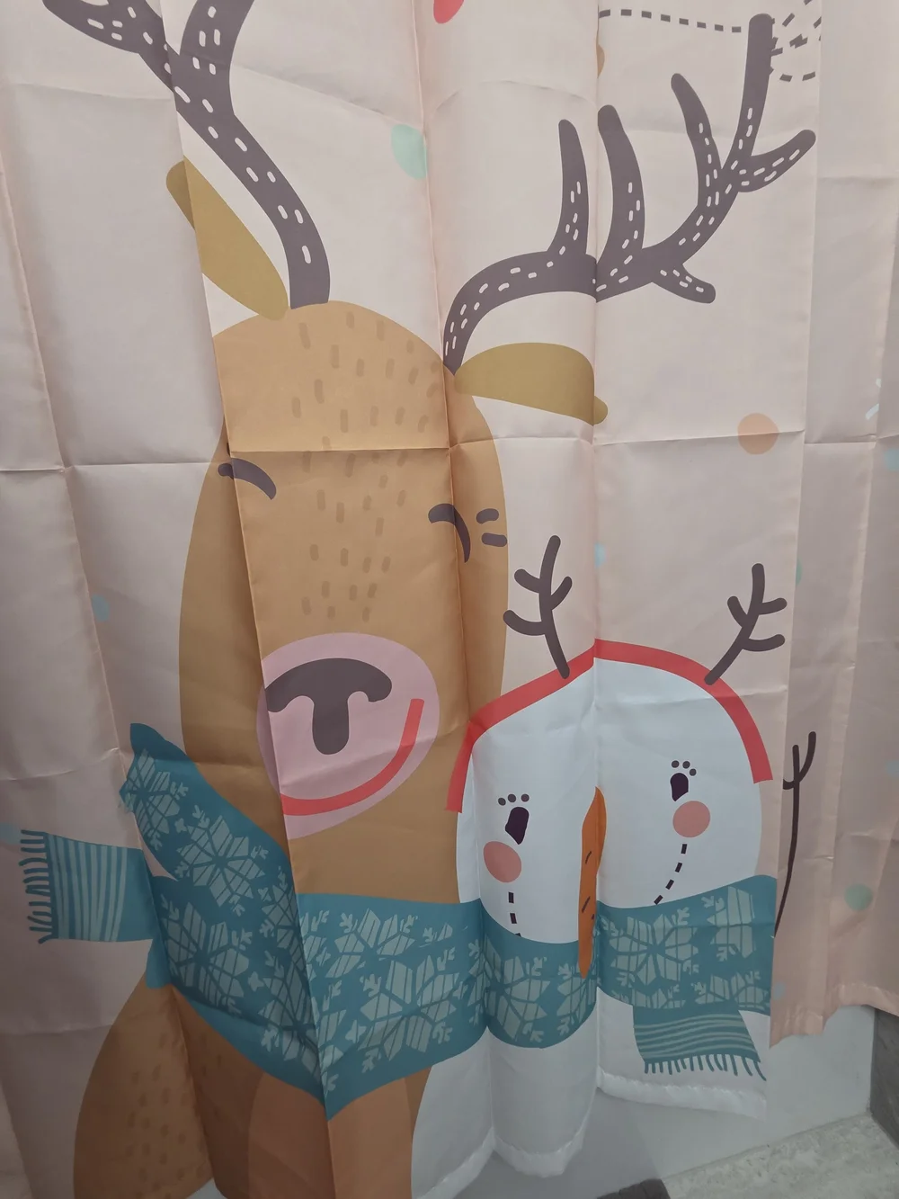 Cute Reindeer Christmas Water Resistant Fabric Shower Curtain - Pink & Teal